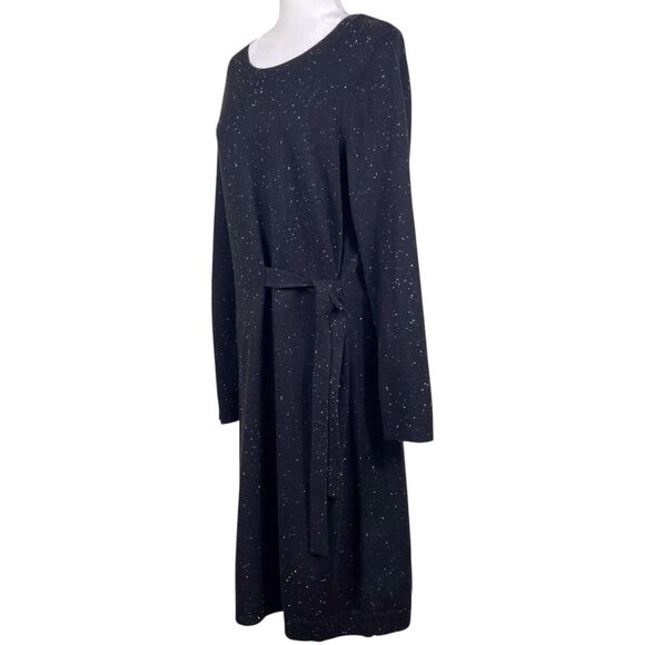 TALBOTS Tweed Side Tie Sweater Dress Size 1X Black White Speckled Long Sleeve - Picture 9 of 16